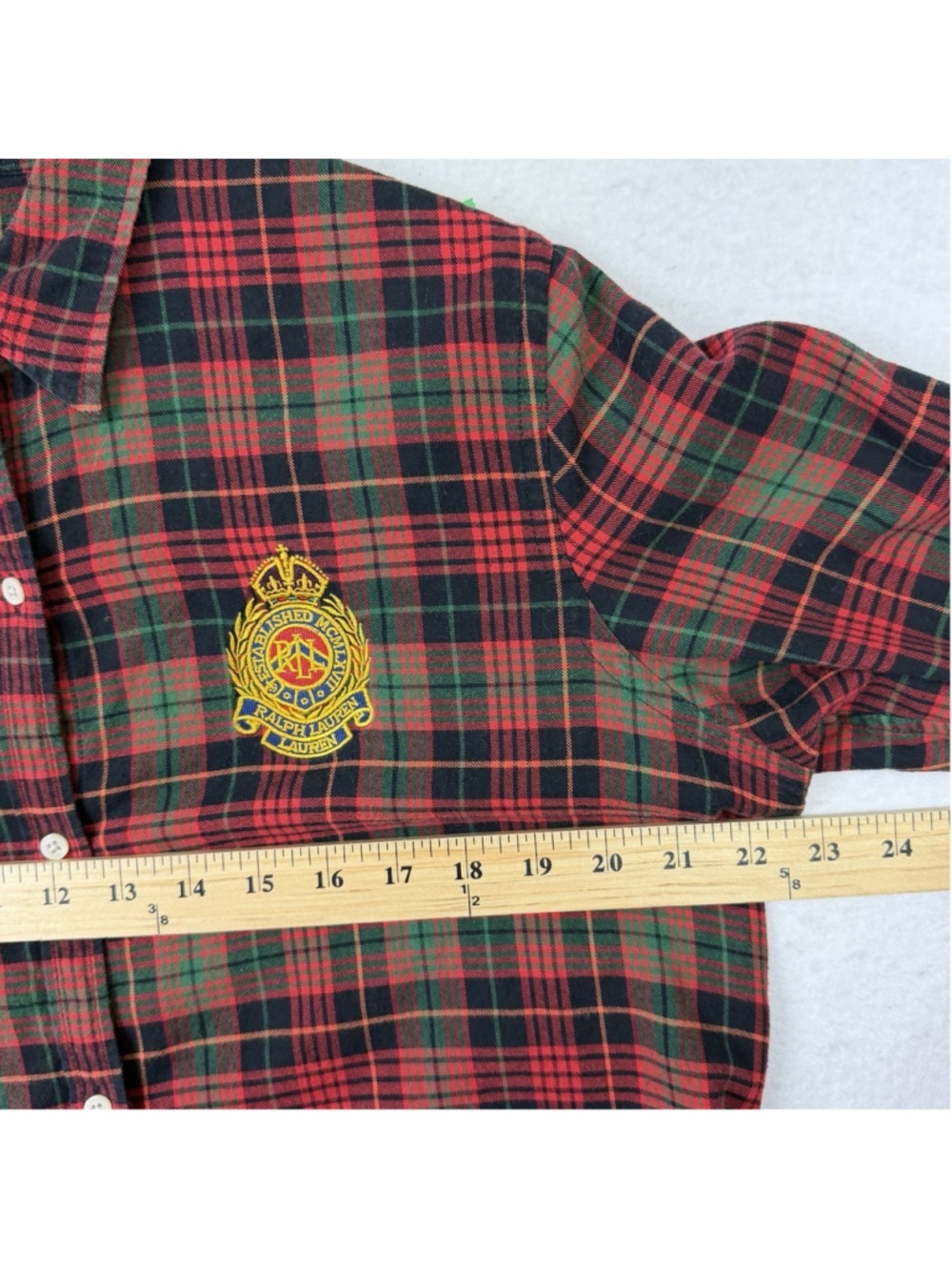 Lauren Ralph Lauren Shirt Red Tartan Plaid Button Up XL Gingham Preppy Logo - Picture 7 of 9